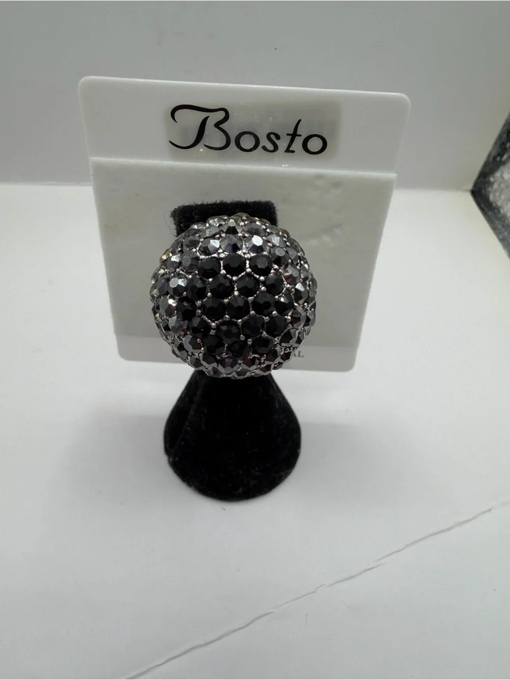 Swarovski Hematite and Black Crystal Dome Stretch Ring